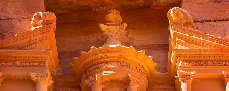 Petra, Jordan details close-up banner view of the Treasury, Al Khazneh, new Seven Wonders of the World