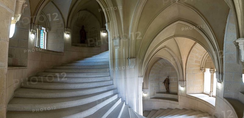 Bojnice, Slovakia, 26 September, 2022: view of the majestic Marble Stairs in the cannon bastion tower of the Bojnice Castle in Slovakia, Europe