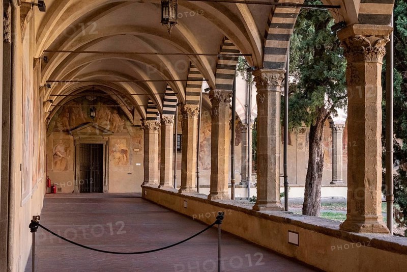 FLORENCE, ITALY, SEPTEMBER 21, 2023, Cloister of the monastery of church Santa Maria Novella in Florence, Italy, Europe