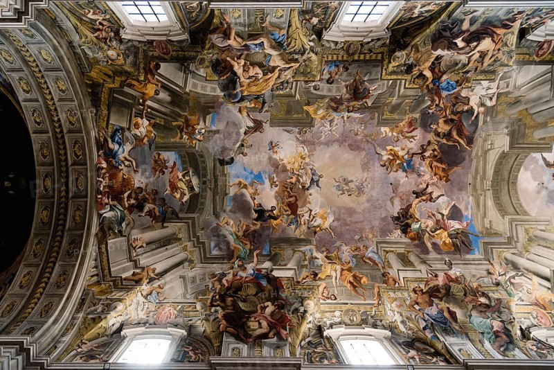 Rome, Italy, August 18, 2016: Interior view of church of St. Ignatius of Loyola. It is a Roman Catholic titular church dedicated to Ignatius of Loyola, the founder of the Society of Jesus. Built in Baroque style, Europe