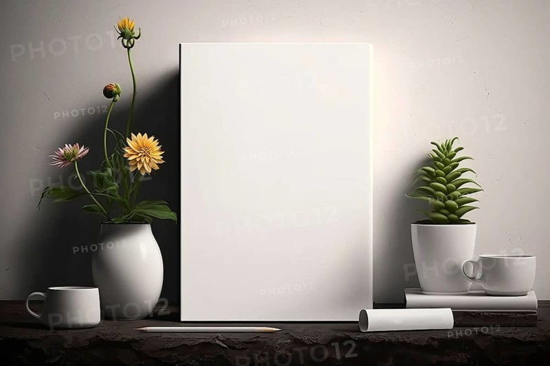Home interior poster mock up with vertical frame, wall mockup interior. Wall art. 3d rendering, 3d illustration