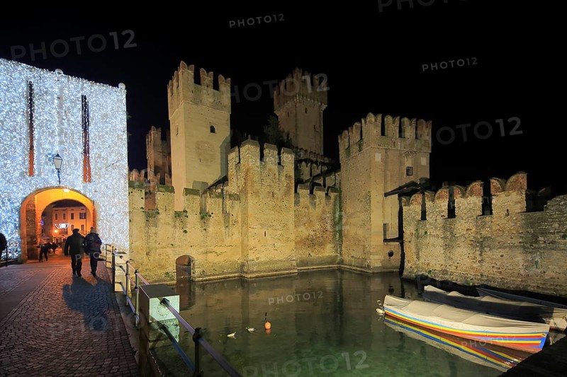 Scaligero Castle, Castello Scaligero by night, Sirmione, Lombardy Region, Province of Brescia, Lake Garda