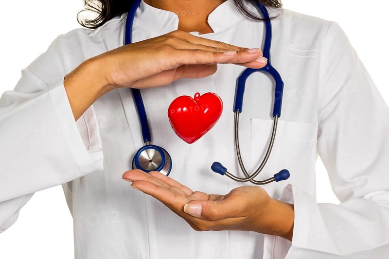 A young doctor (internist) symbolically holds a heart in her hand. Austria