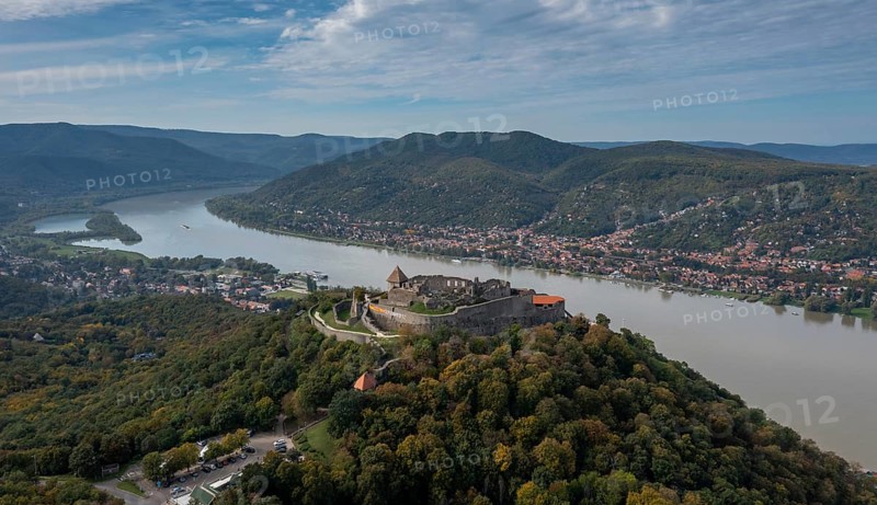 Visegrad, Hungary, 6 October, 2022: landscape view of the Danube Bend in Visegrad with the historic Visegrad Castle on the hilltop, Europe