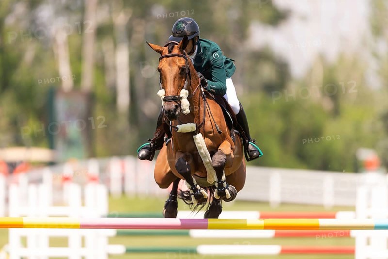 Abdulrahman Alrajhi from Saudi Arabia and riding Heartbeat W, compete in the 1.60m Grand Prix during The Continental international competition at Spruce Meadows, in Calgary, Canada, North America