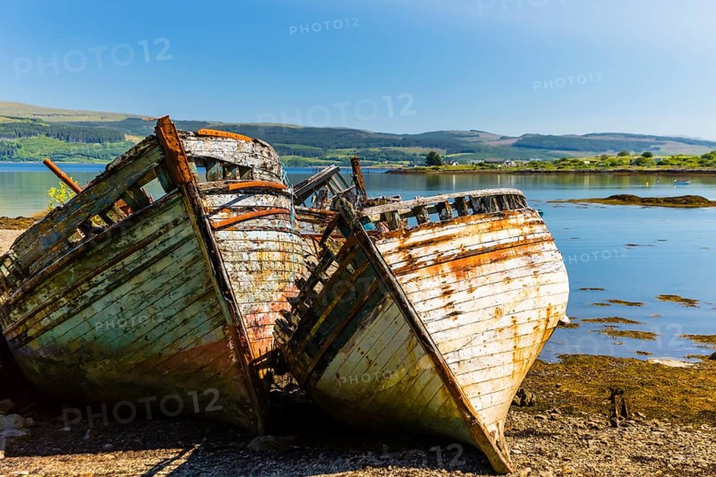 Europe, Scotland, Isle of Mull, ship graveyard near Salen, boat, boats, wreck, rust, rusted, rusty Salen