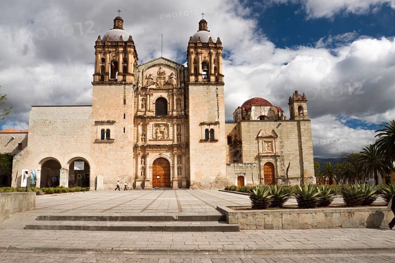 Church of St Domingo founded in 1575 is ornate plaster statues and colored stucco flowers. Oaxaca, Oaxaca. Mexico