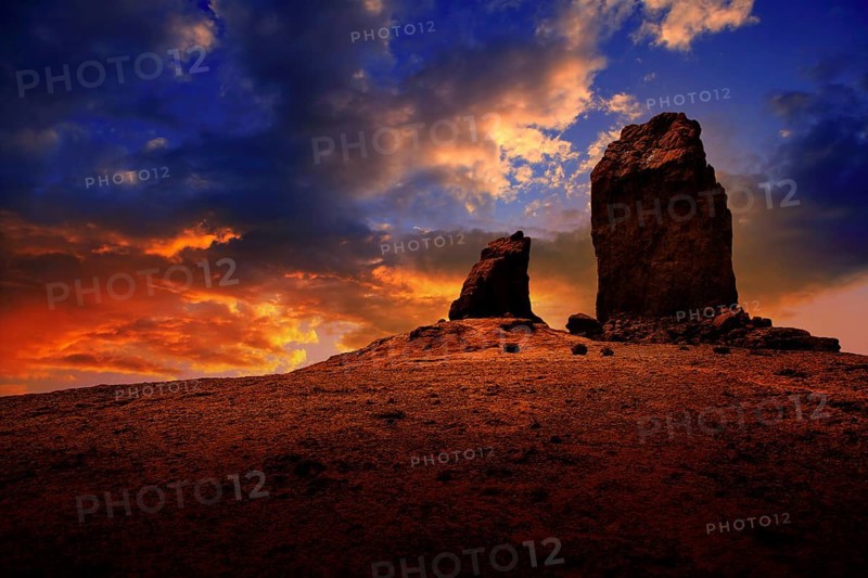 Gran canaria Roque Nublo Tejeda dramatic sunset sky in canary Islands