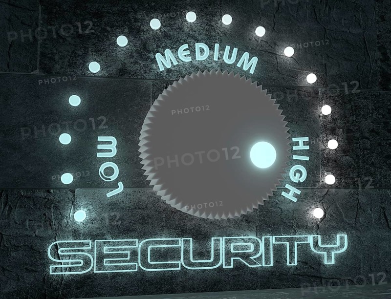 Balance adjust between low and high security. regulator with neon shine scale. 3D rendering
