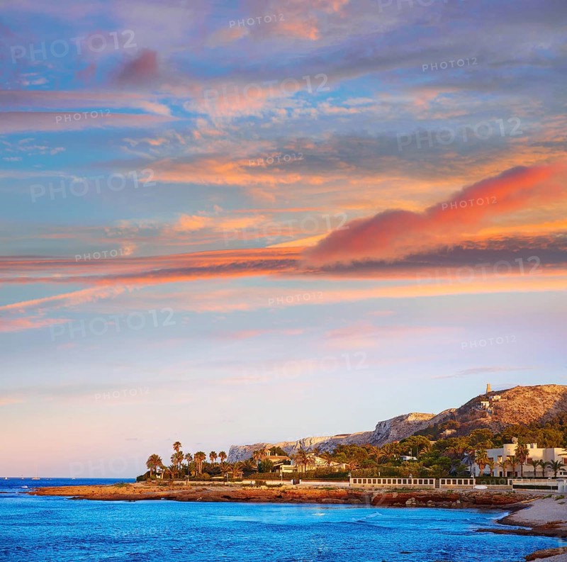 Denia sunset las Rotas in Mediterranean Spain of Alicante
