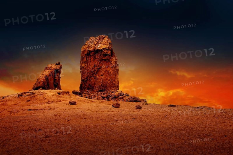 Gran canaria Roque Nublo Tejeda dramatic sunset sky in canary Islands