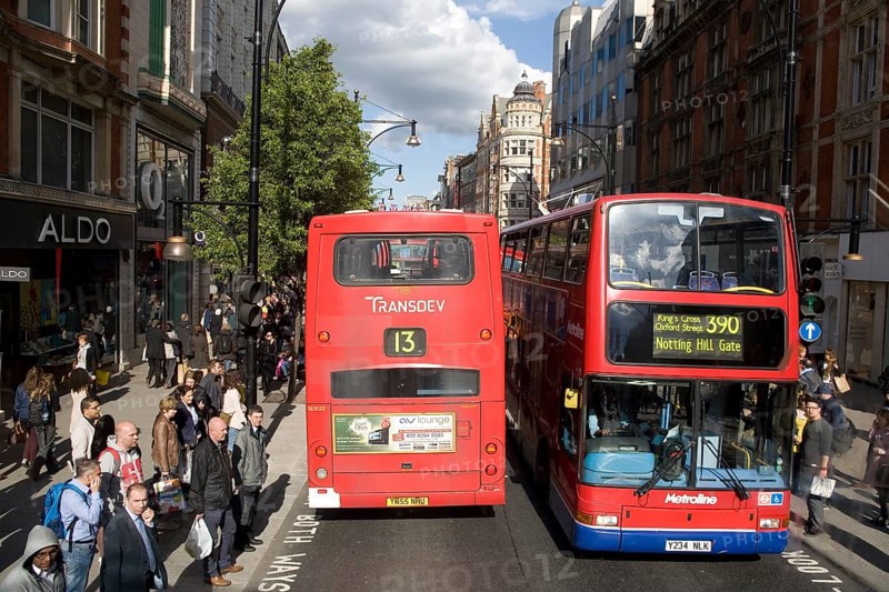 Traffic on Oxford Street, double-decker buses, London