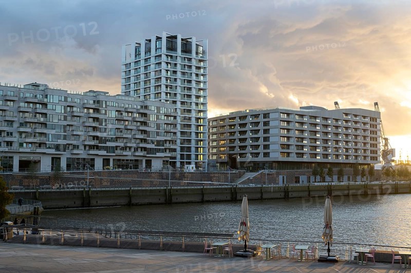 Modern residential and commercial building, Strandkai, Überseequartier, Hafencity, Hamburg, Germany, Europe