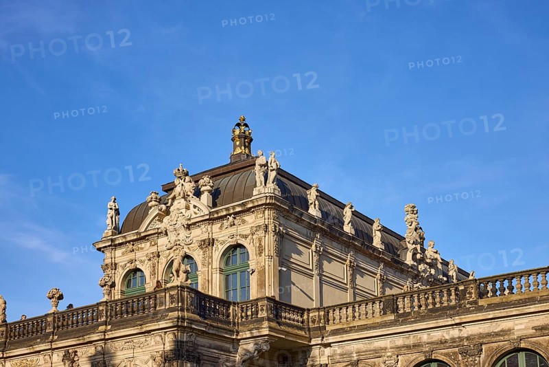 Dresden Zwinger, architectural style baroque, sandstone architecture, blue sky with veil clouds, Dresden, state capital, independent city, Saxony, Germany, Europe