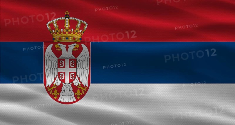 Serbia flag with fabric texture waving. Close up of flag of Serbia with cloth texture