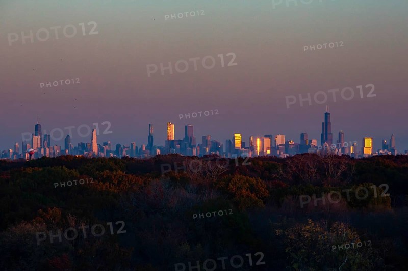 Chicago, Illinois - The Chicago skyline in late afternoon, photographed from Rosemont, Illinois, near O'Hare Airport.
