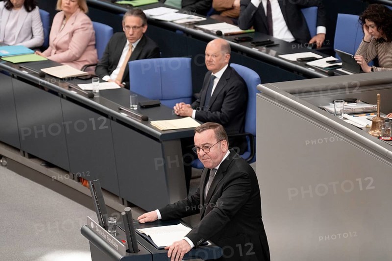 Berlin, Germany - 18 March 2025: Defence Minister Boris Pistorius speaks in the Bundestag in front of the vote on reforming the debt brake to allow hundreds of billions of euros to be borrowed for defence, infrastructure and climate protection, which requires an amendment to the Basic Law with a two-thirds majority of MPs. The SPD and CDU/CSU had introduced the bill to amend the Basic Law in special sessions in the old Bundestag and put it to the vote due to different majorities in the new Bundestag, which will be constituted next week