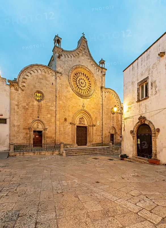 Illuminated Ostuni Cathedral by night, Apulia - Puglia, Italy, Europe