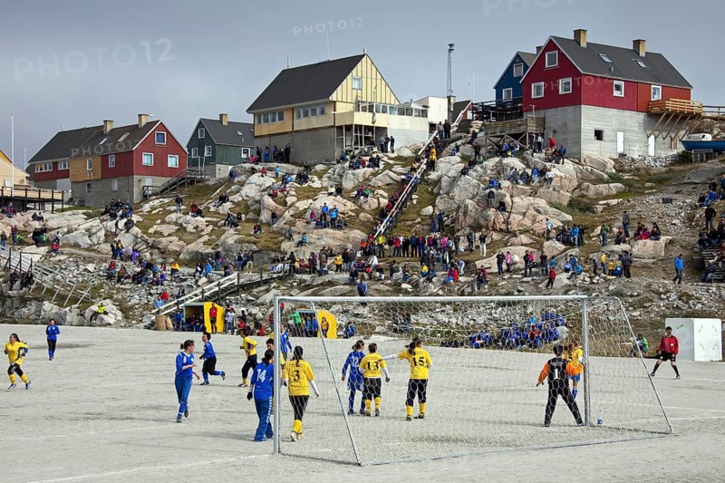Women's football, soccer at Ilulissat, Qaasuitsup, Jakobshavn, Disko-Bay, West-Greenland, Greenland, North America