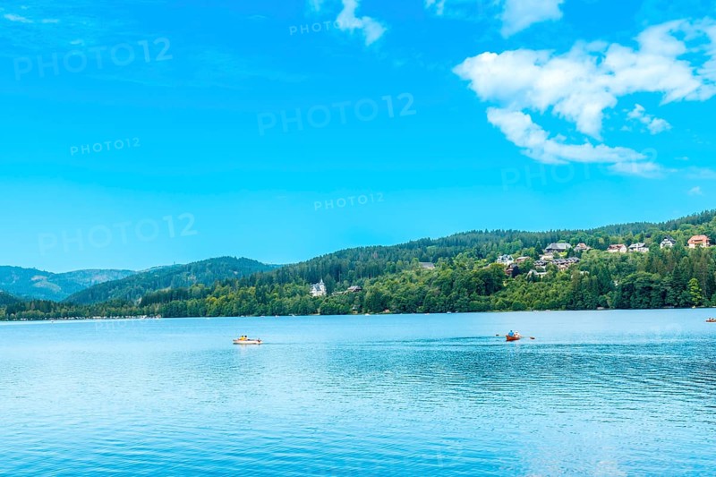 Beautiful landscape seen from the boat on Lake Titisee in the Black Forest, Germany, Europe