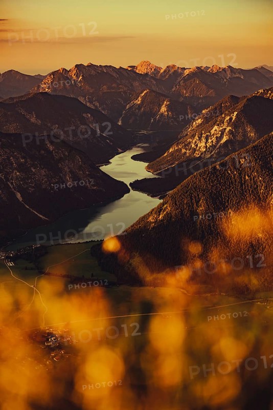 Thaneller summit at sunset in the Lechtal valley in Tyrol with a wonderful view of the surrounding mountains. Tyrol, Austria, Europe