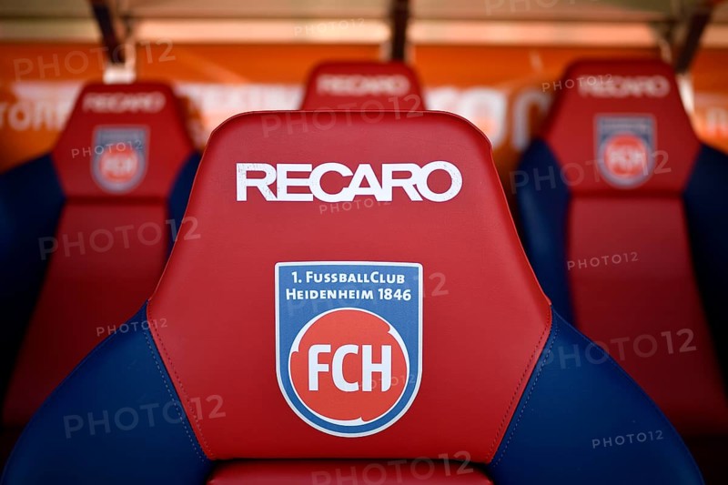 bench, bench, empty, logo, Recaro, seats, Voith-Arena, Heidenheim, Baden-Württemberg, Germany, Europe