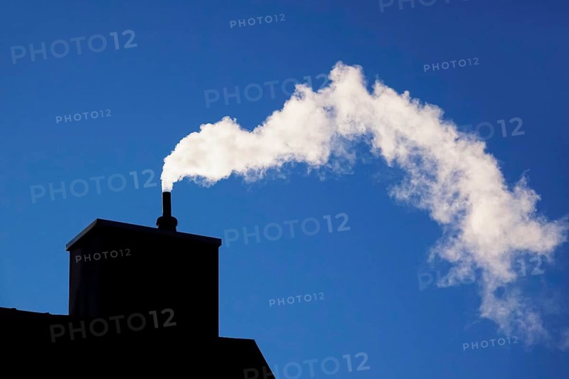 Exhaust fumes from a residential heating system, winter, Germany, Europe