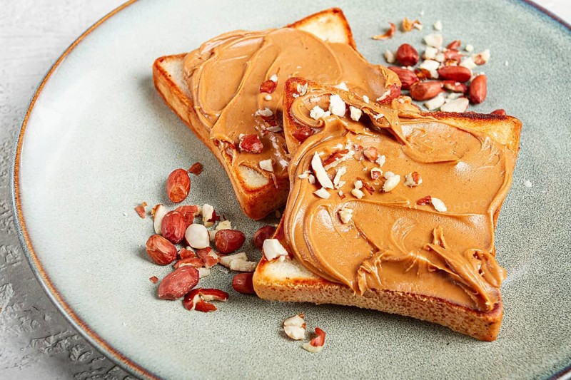 Peanut butter toast, top view, breakfast, no people