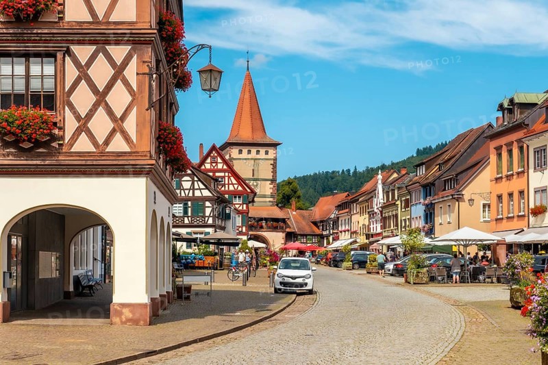 Landscape of the Obertorturm tower on Victor-Kretz-Straße in the old town of Gengenbach in the Black Forest, Germany, Europe