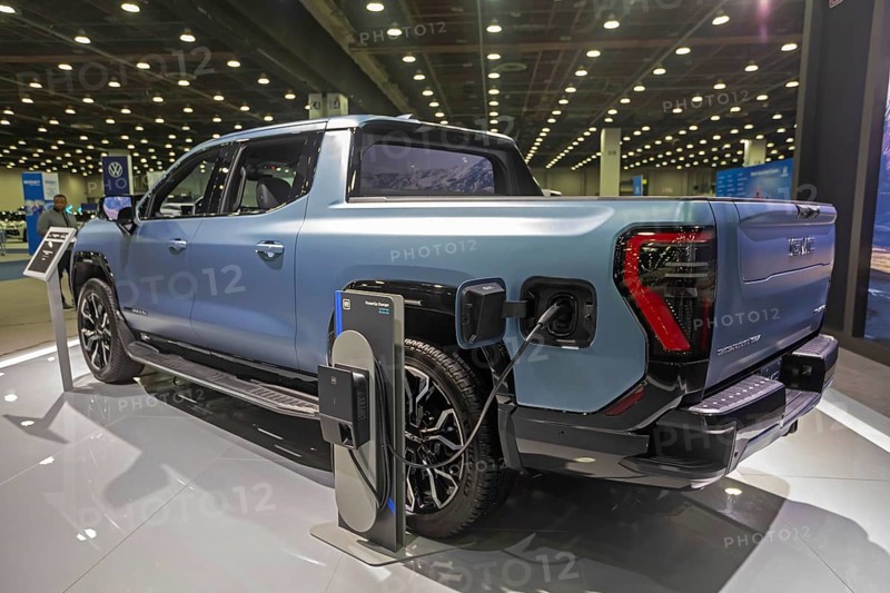 Detroit, Michigan USA - 10 January 2025 - The GMC Denali Sierra EV on display at the 2025 Detroit Auto Show