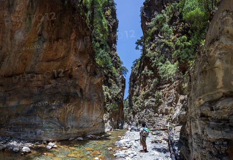 Hiking trail through the Iron Tor tor in the Samaria Gorge, south coast, Crete, Greece, Europe