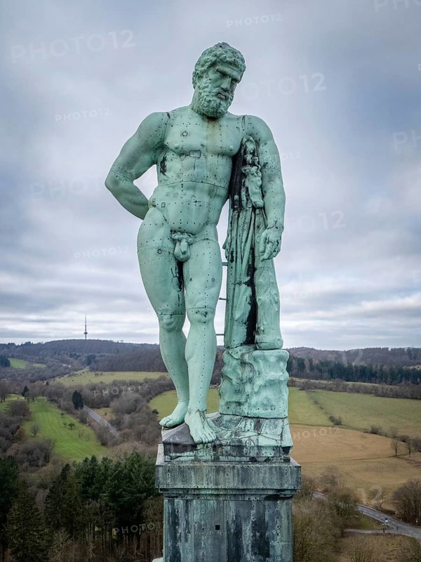 Copper statue of Hercules in Bergpark Wilhelmshöhe, Bad Wilhelmshöhe, Kassel, Hesse, Germany, Europe