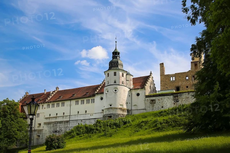 Castle church, church tower, Hellenstein Castle, historical building, fortification, castle complex, residence, spur complex, Heidenheim an der Brenz, Baden-Württemberg, Germany, Europe