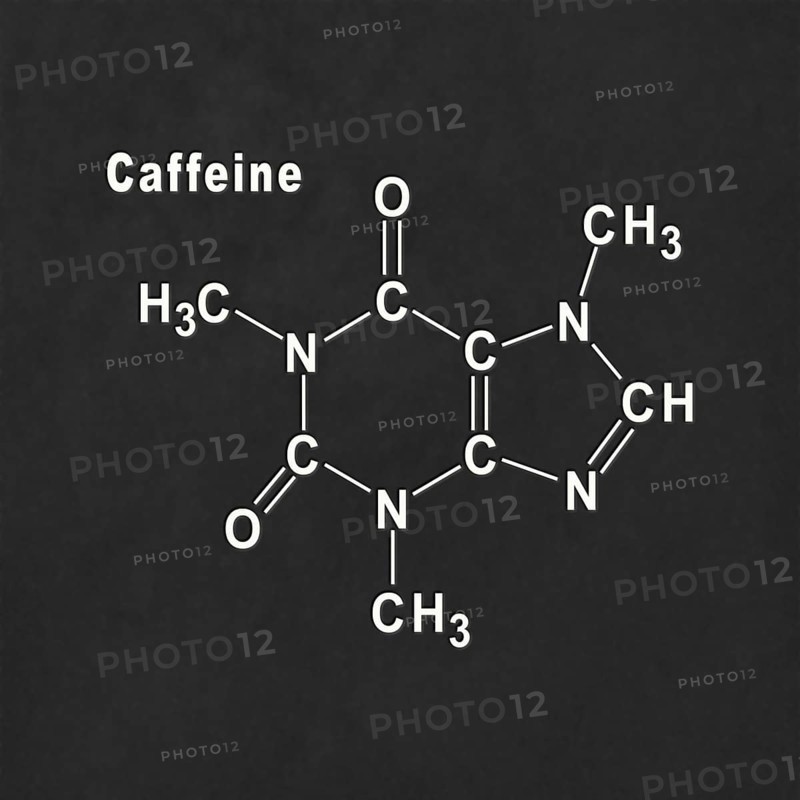 Caffeine Structural chemical formula white on black background