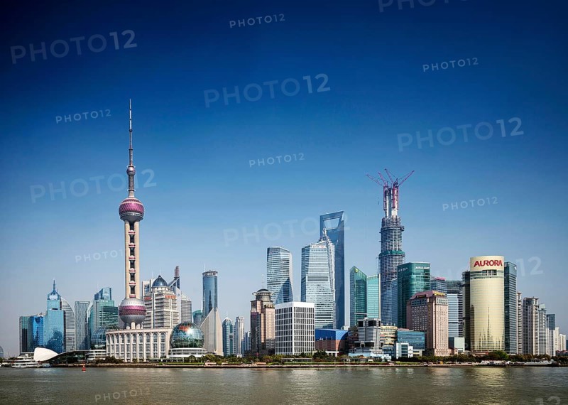 Pudong riverside modern urban skyline skyscrapers in central shanghai city china by day