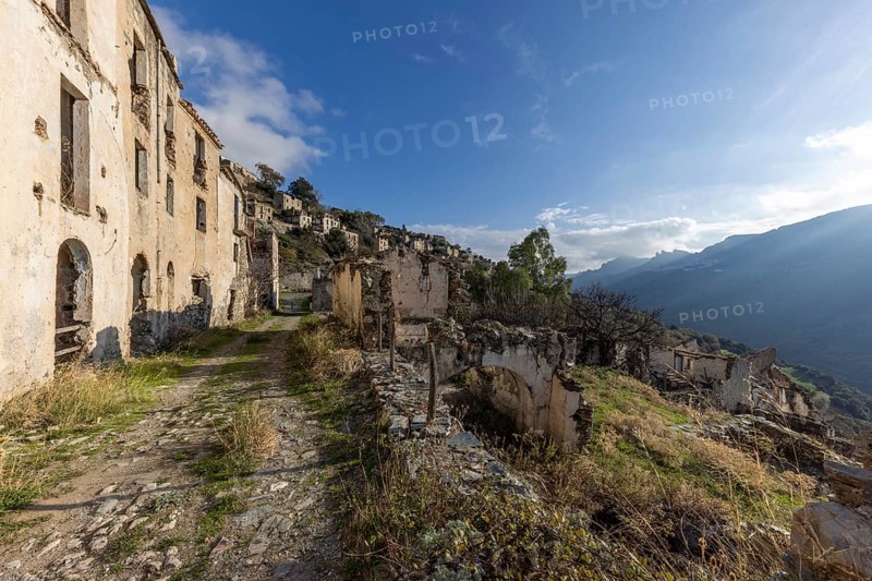Lost place, abandoned houses and ruins in the ghost village, Gairo Vecchio, Gairo, Ogliastra, Sardinia, Italy, Europe