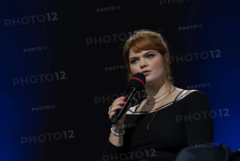 FRANKFURT AM MAIN, Germany, October 20 2023: Sophie Passmann (*1994, German author, radio host, actress) on stage at the 75th Frankfurt Book Fair, Europe