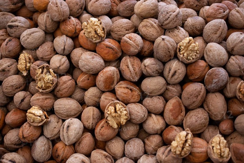 Whole walnuts background. Healthy organic food concept