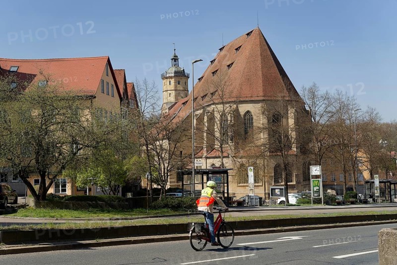 Crailsheimer Straße in Schwäbisch Hall, citizens' office, road traffic, Germany, cycle traffic, St Michael's Church, St Michael, Hohenlohe, Germany, Europe