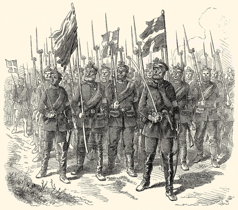 Military parade before King William I after the Battle of Dybbøl, a battle of the Second Schleswig War, 1864
