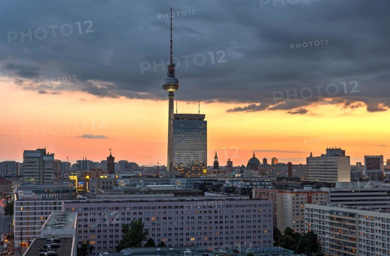Beautiful sunset at the TV Tower in Berlin, Germany, Europe