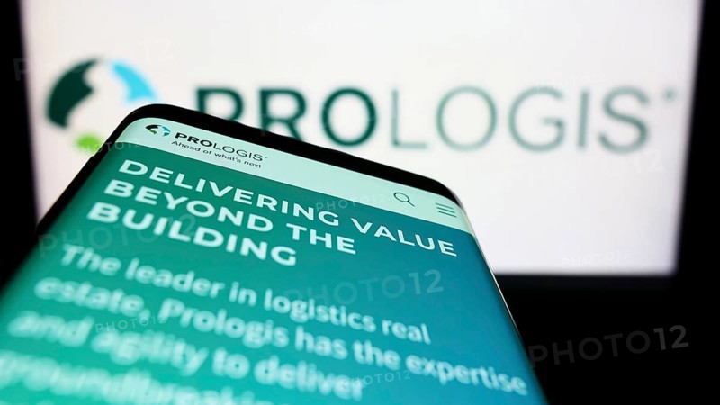 Stuttgart, Germany, 06-18-2022: Mobile phone with website of US real estate company Prologis Inc. on screen in front of business logo. Focus on top-left of phone display, Europe