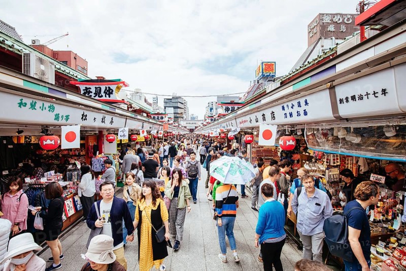 Tokyo, Japan, May 12 2019: Famous Nakamise Shopping Street near Sensoji Temple by day in Asakusa, Tokyo, Japan, Asia