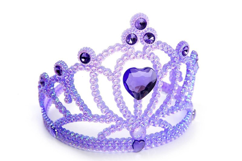 Children purple blue crown with plastic heart gem and glitter