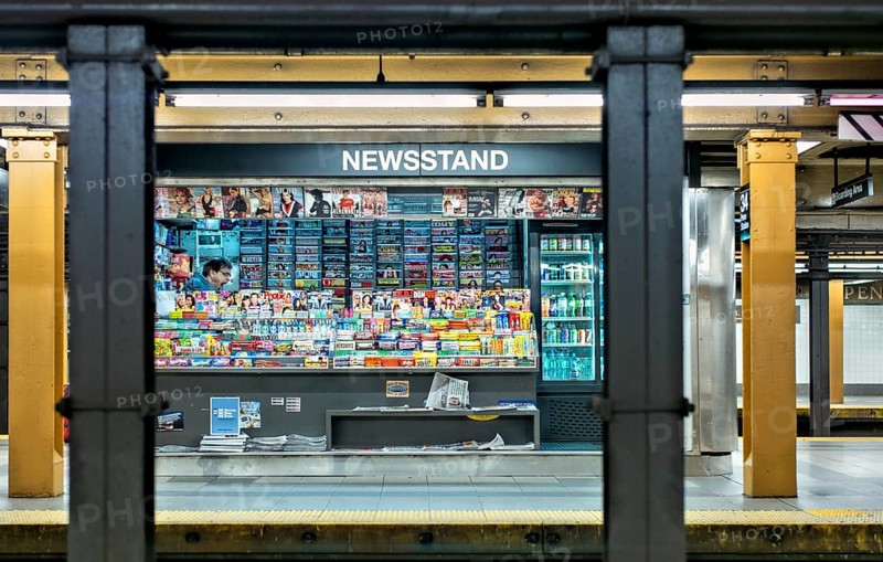New York. Manhattan. Newspaper kiosk in the subway