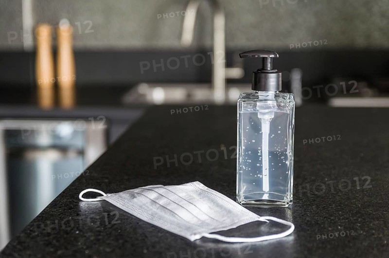 Coronavirus prevention medical surgical masks and hand sanitizer gel for hand hygiene corona virus protection