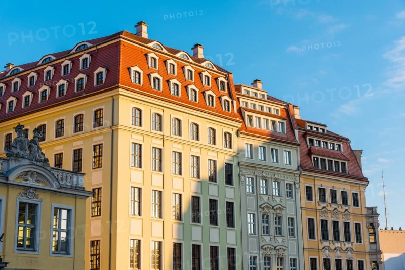 Restored old buildings in Dresden in the evening sun