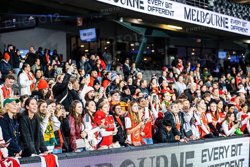 MELBOURNE, AUSTRALIA, MAY 24: Fans after Arsenal Women FC beat the A-League All Stars Women team during the Global Football Week at Marvel Stadium on May 24, 2024 in Melbourne, Australia, Oceania