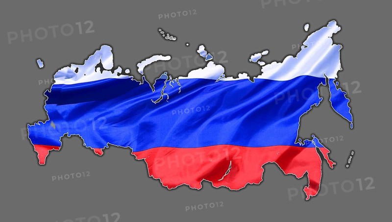 Overview map of Russia, designed with the national flag