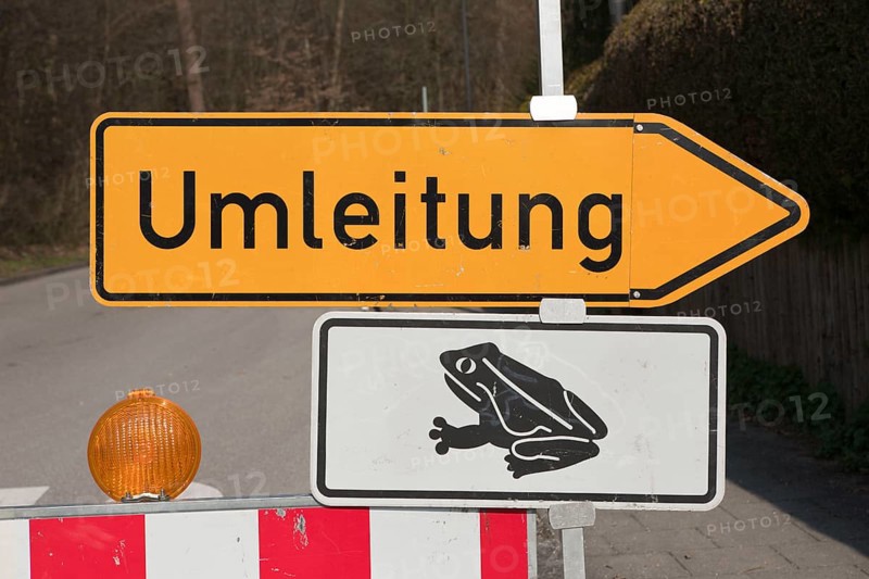 Road closure due to toad migration, Munich, Bavaria, toad migration, amphibian migration, Germany, Europe
